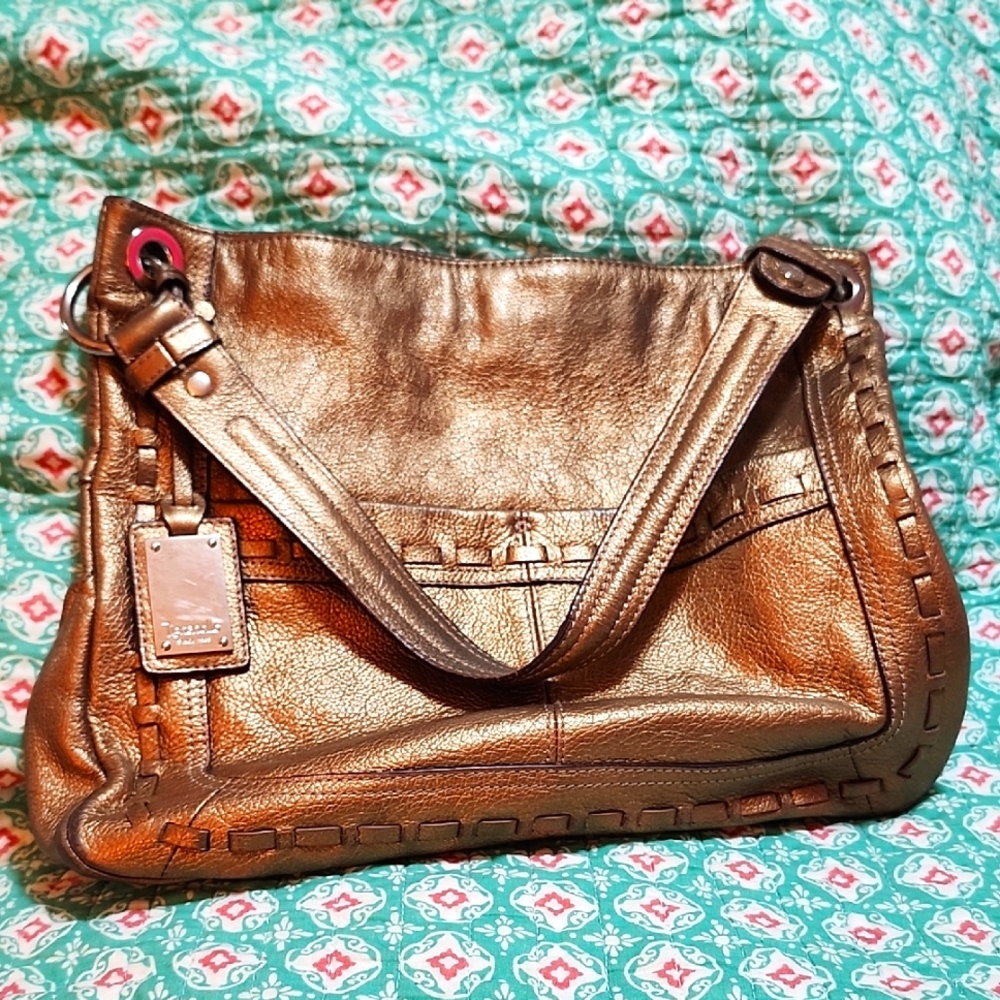 Tignanello Gold Leather Shoulder Bag